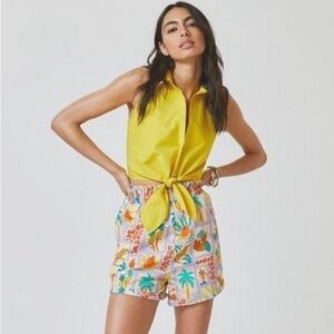 Farm Rio Anthropologie Patch Print Women's Shorts Cuffed Hem Cotton sz Small